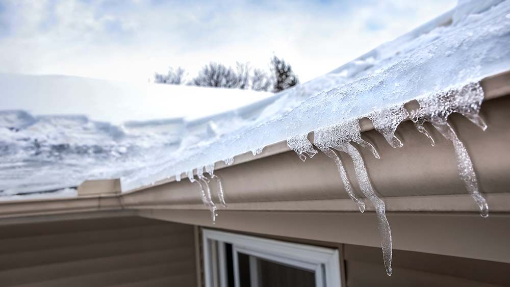 ice in gutter and on roof