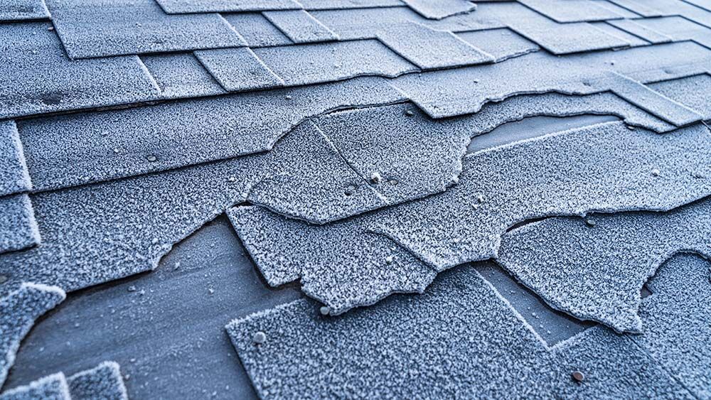 winter damage to asphalt roof shingles