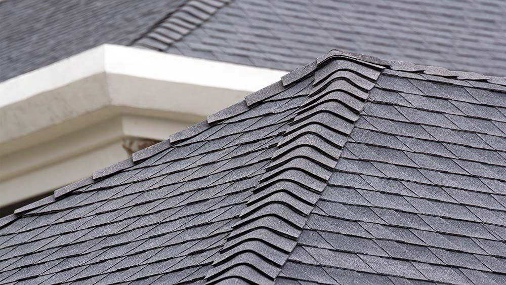 Corner of asphalt shingle roof in Atlanta.