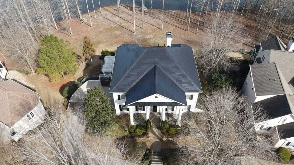 Solar roofing project by a lake