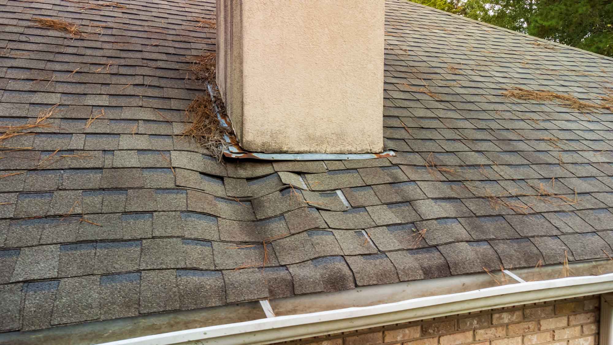 roof-damage-from-water-leak Roof sagging from heavy water leak after a storm Atlanta, GA.