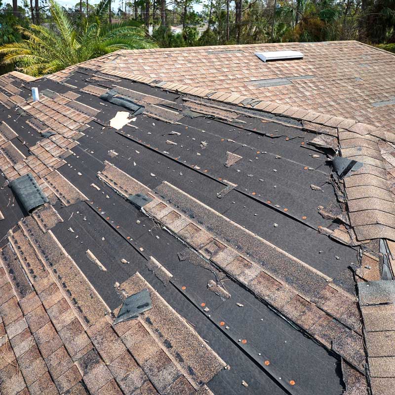 Storm damaged roof in Atlanta, GA.