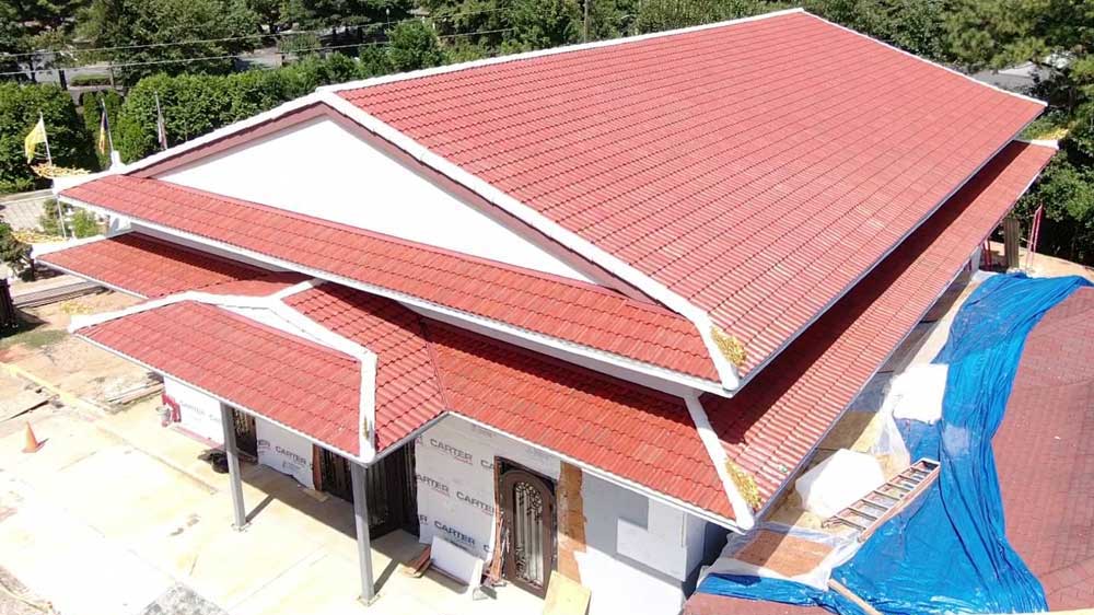 Synthetic tile roofing on a church in Atlanta.