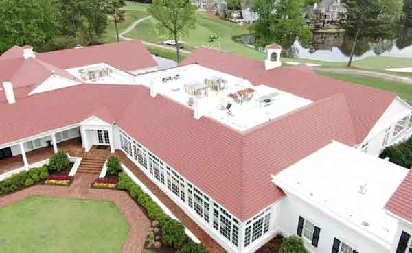 Commercial Spanish tile roofing project for the TPC Sugarloaf in Duluth, GA.