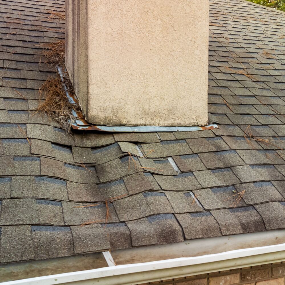 Roof sagging after severe rainstorm in North Atlanta.